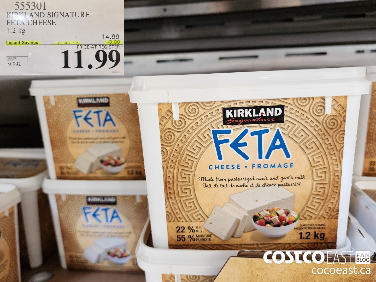 555301 KIRKLAND SIGNATURE FETA CHEESE 1.2 KG ($3.00 INSTANT SAVINGS EXPIRES ON 2023-07-02) $11.99