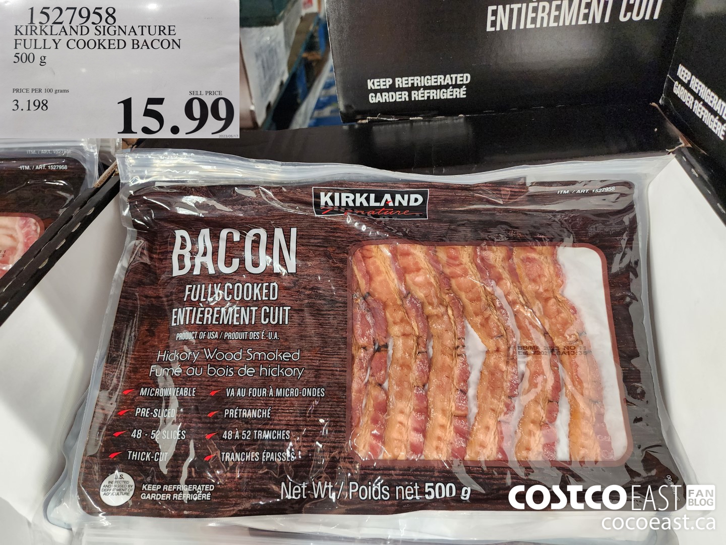 1527958 KIRKLAND SIGNATURE FULLY COOKED BACON 500 G $15.99