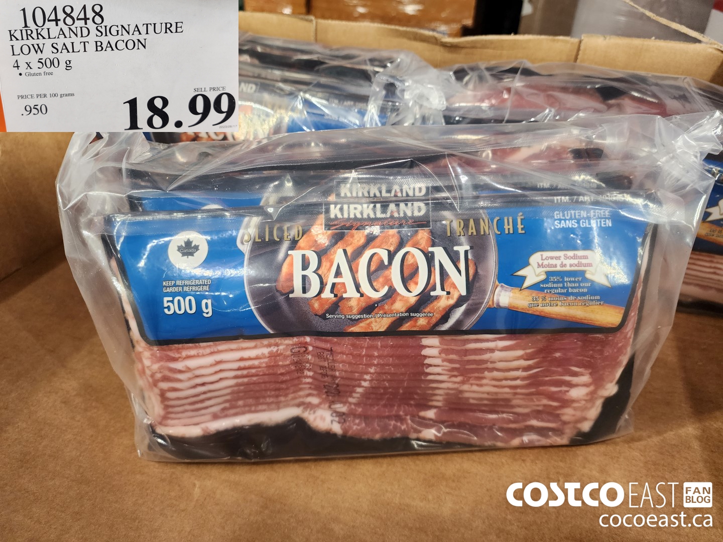 104848 KIRKLAND SIGNATURE LOW SALT BACON 4x 500 g $18.99