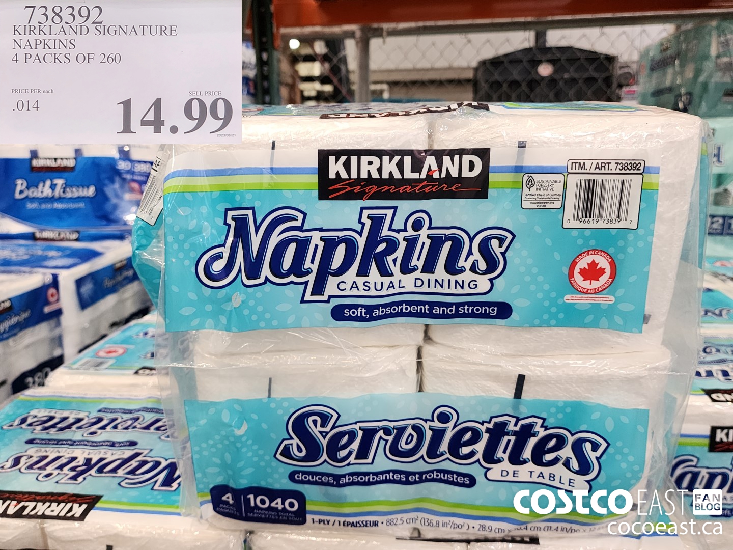 738392 KIRKLAND SIGNATURE NAPKINS 4 PACK OF 260 $14.99