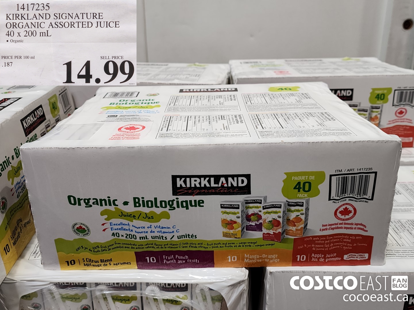 1417235 KIRKLAND SIGNATURE ORGANIC ASSORTED JUICE 40 x 200 mL $14.99