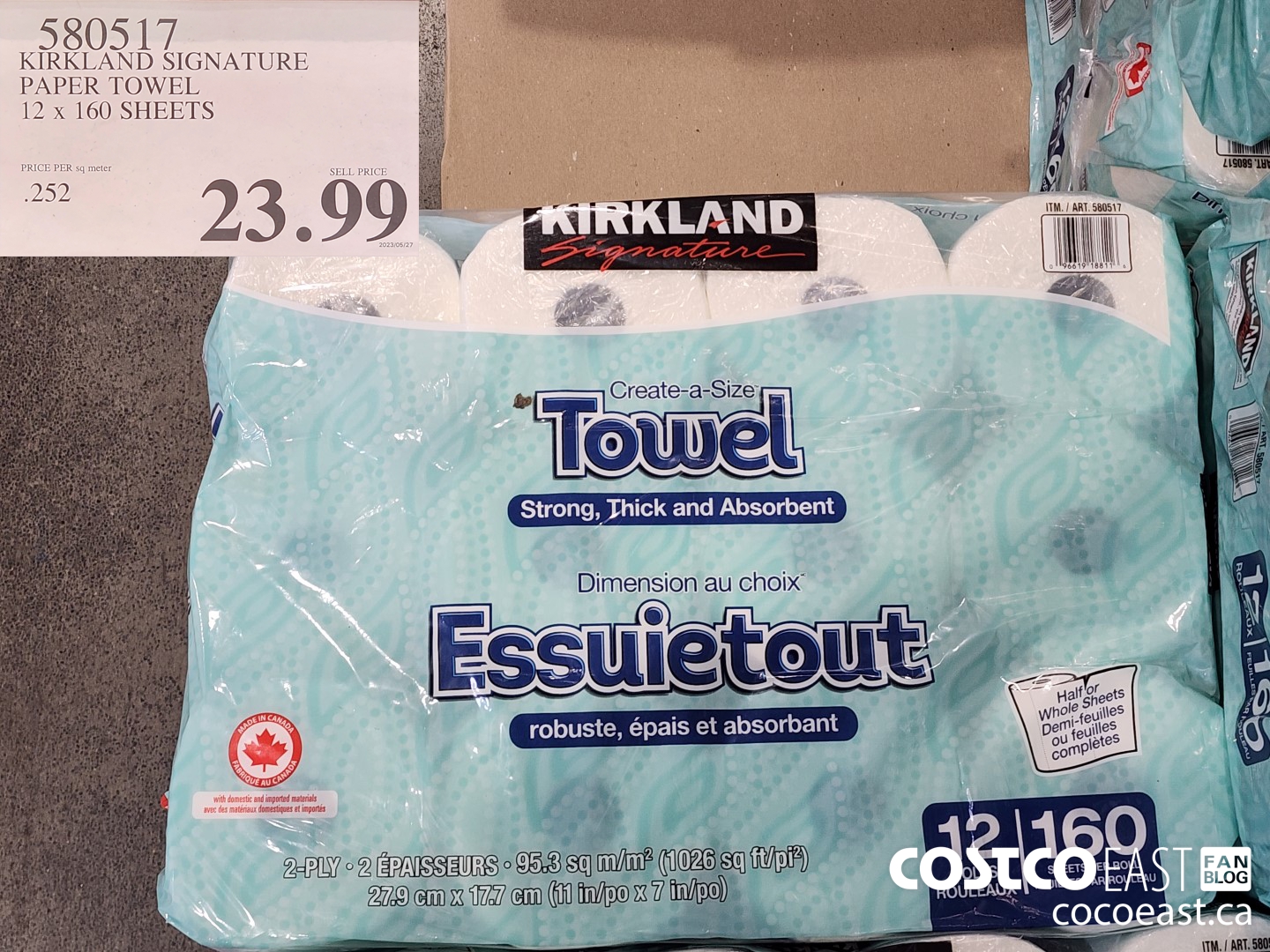 580517 KIRKLAND SIGNATURE PAPER TOWEL12 X 160 SHEETS $23.99