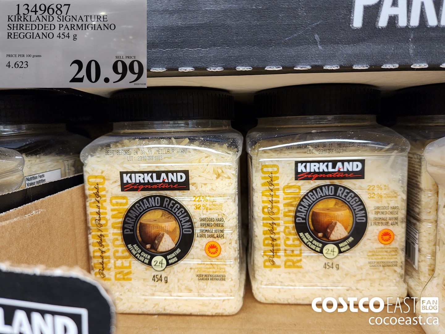 1349687 KIRKLAND SIGNATURE SHREDDED PARMIGIANO REGGIANO 454 G $20.99