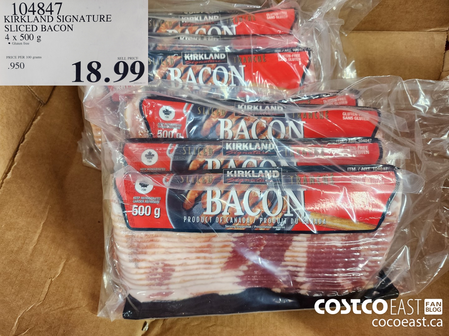 104847 KIRKLAND SIGNATURE SLICED BACON 4 X 500 G $18.99
