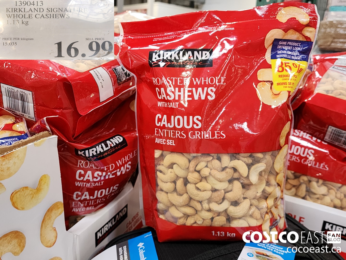 1390413 KIRKLAND SIGNATURE WHOLE CASHEWS 1.13 KG $16.99