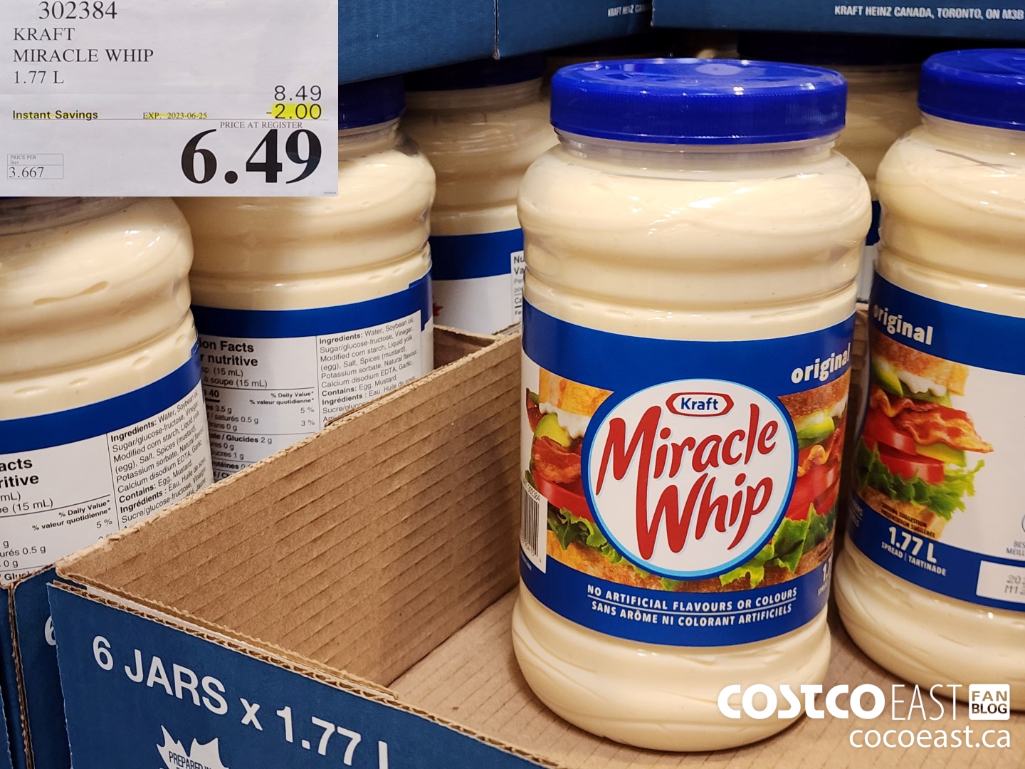 302384 KRAFT MIRACLE WHIP 1.77 L ($2.00 INSTANT SAVINGS EXPIRES ON 2023-06-25) $6.49