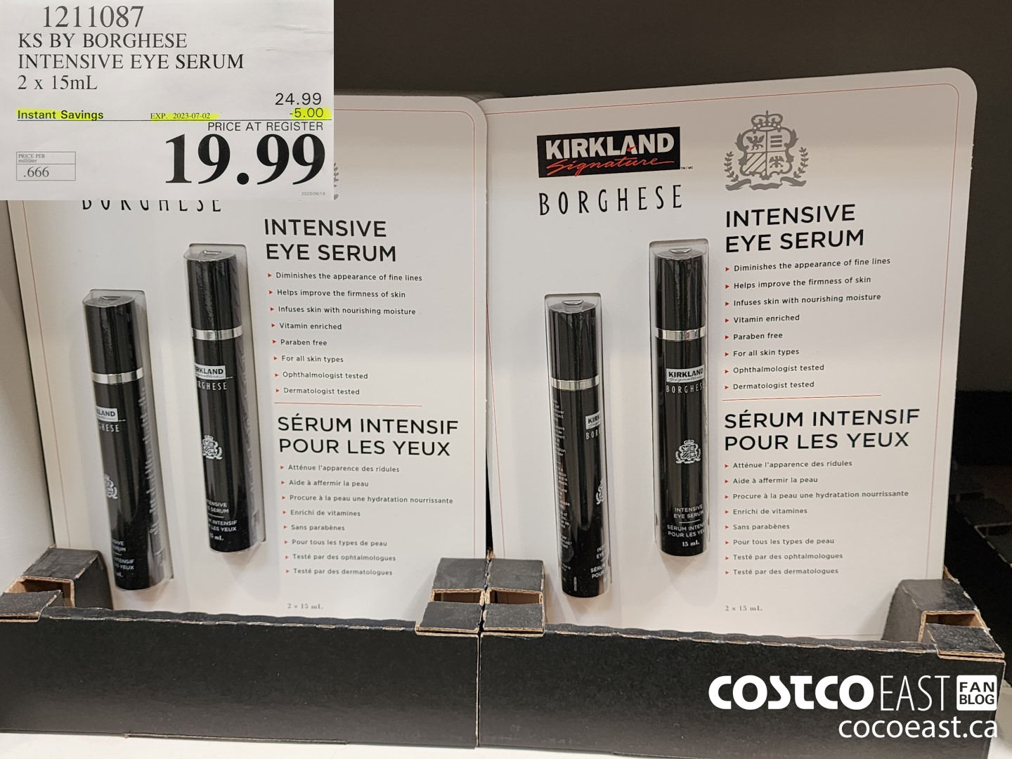 1211087 KS BY BORGHESE INTENSIVE EYE SERUM 2 X 15ML ($5.00 INSTANT SAVINGS EXPIRES ON 2023-07-02) $19.99