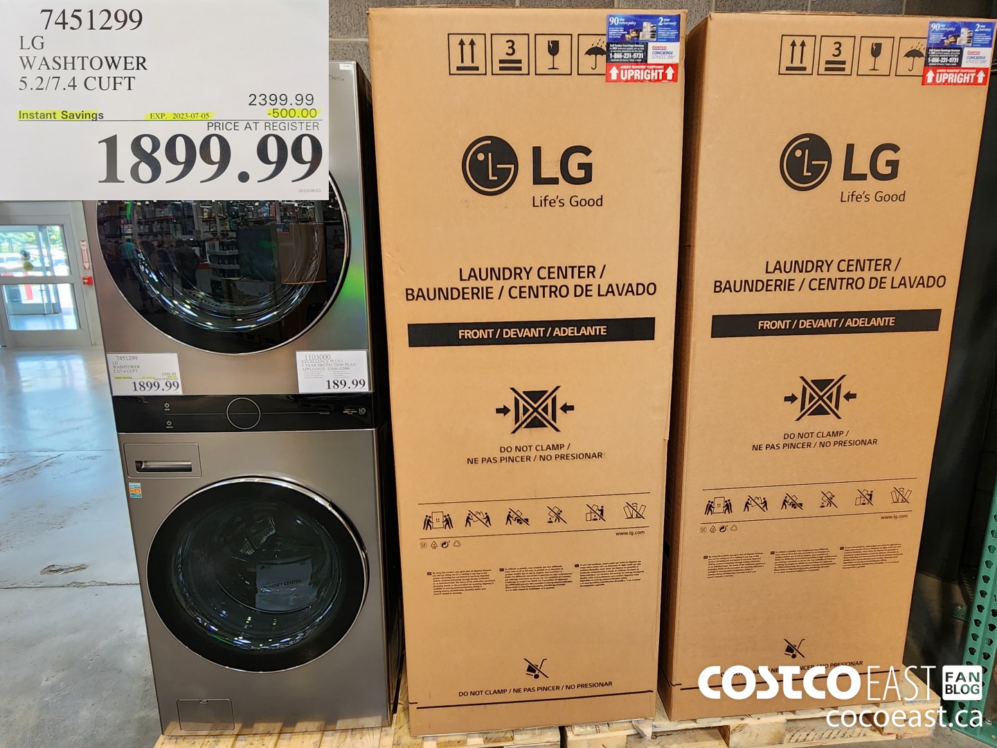 7451299 LG WASHTOWER 5.2/7.4 CUFT ($500.00 INSTANT SAVINGS EXPIRES ON 2023-07-05) $1899.99