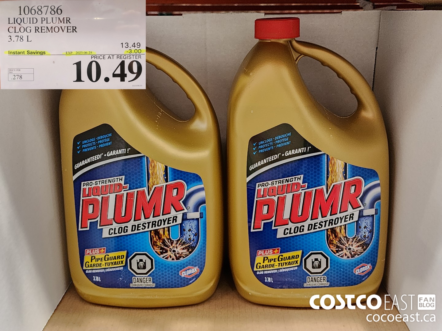 1068786 LIQUID PLUMR CLOG REMOVER 3.78 L ($3.00 INSTANT SAVINGS EXPIRES ON 2023-06-25) $10.49