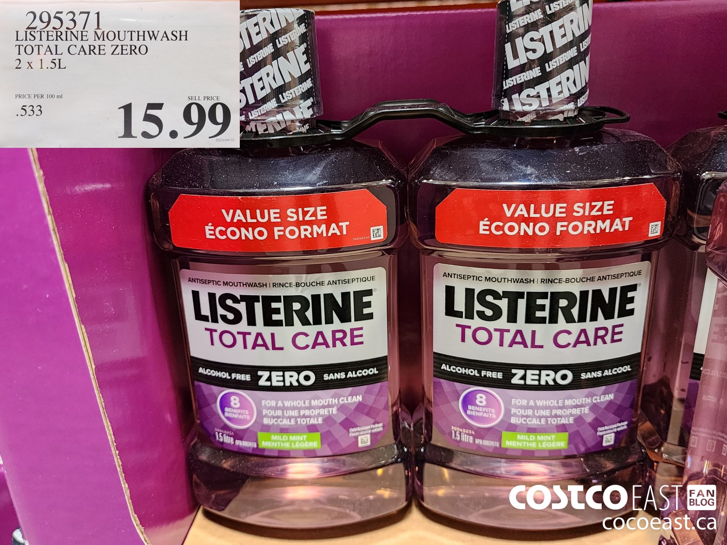 295371 LISTERINE TOTAL CARE MOUTHWASH 2 X 1.5L $15.99