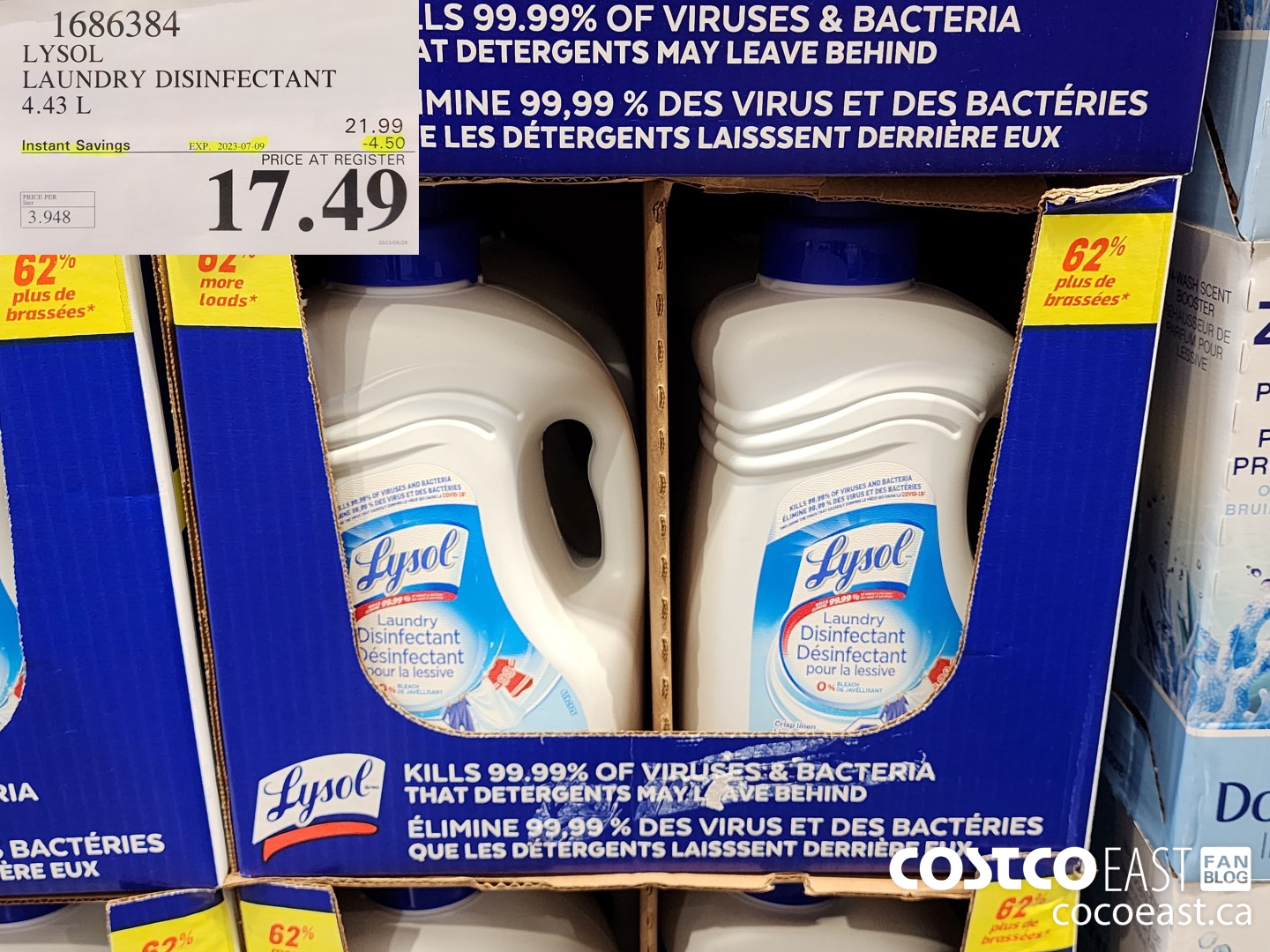 1686384 LYSOL LAUNDRY DISINFECTANT 4.43L ($4.50 INSTANT SAVINGS EXPIRES ON 2023-07-09) $21.99