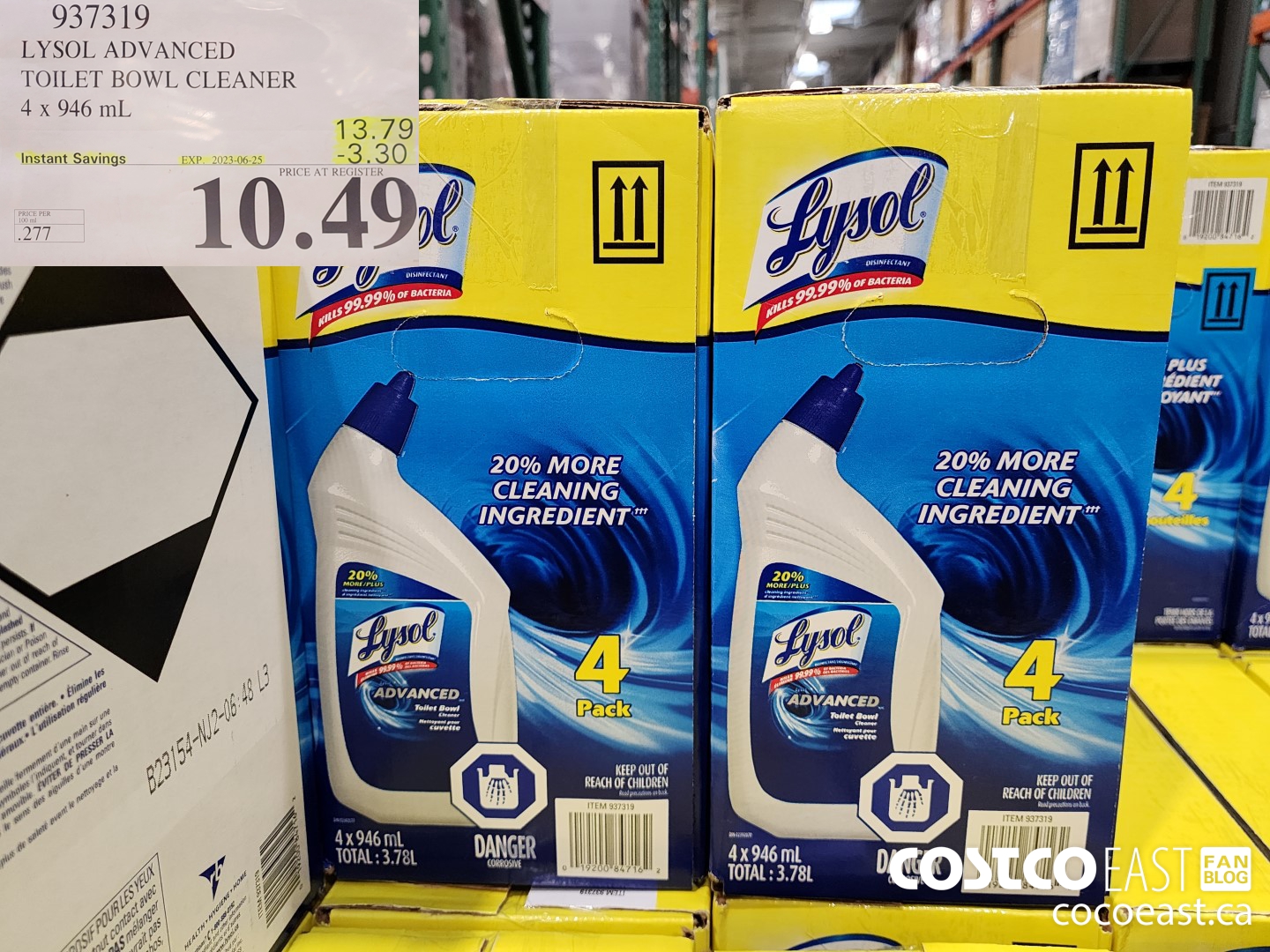 937319 LYSOL TOILET BOWL CLEANER 4 X 946 ML ($3.30 INSTANT SAVINGS EXPIRES ON 2023-06-25) $10.49