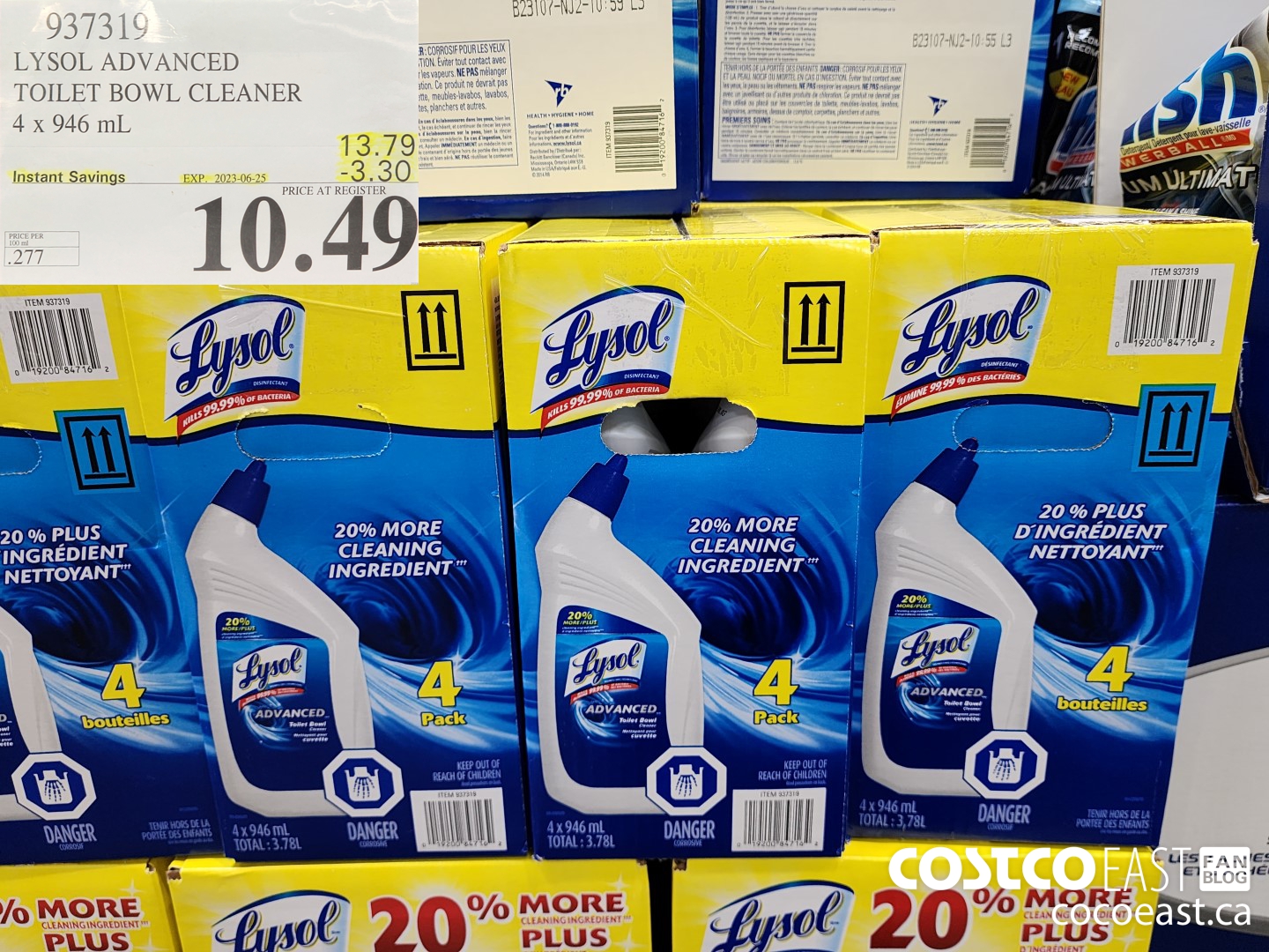 937319 LYSOL TOILET BOWL CLEANER 4 X 946 ML ($3.30 INSTANT SAVINGS EXPIRES ON 2023-06-25) $10.49