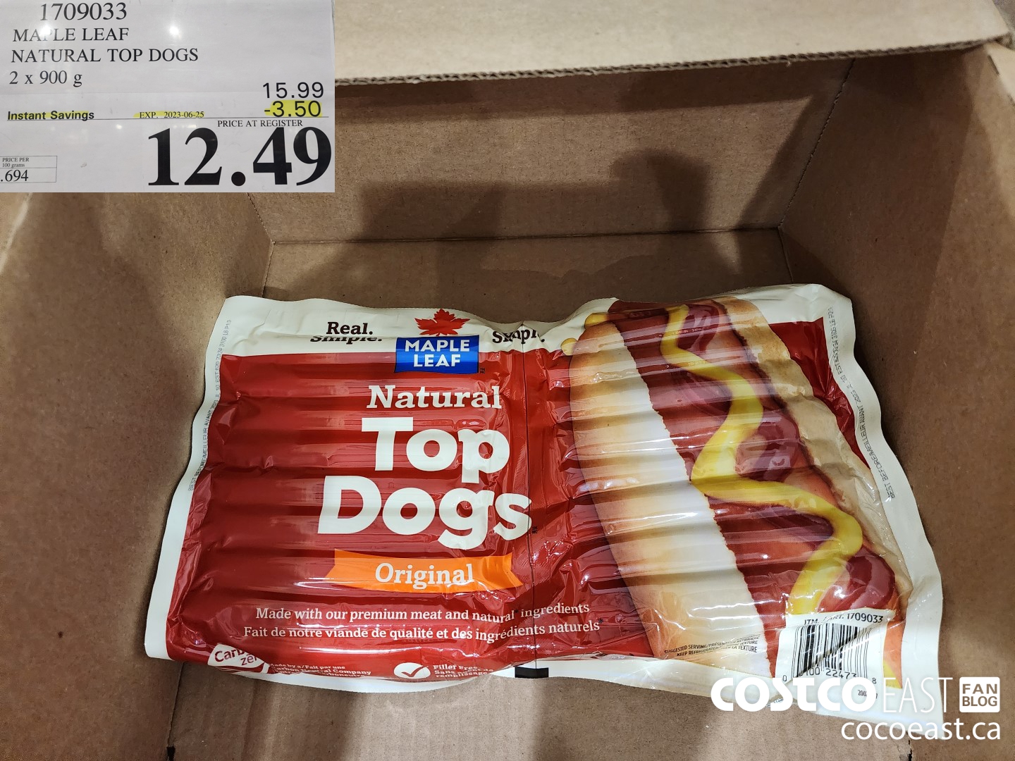 1709033 MAPLE LEAF NATURAL TOP DOGS 2 x 900 g ($3.50 INSTANT SAVINGS EXPIRES ON 2023-06-25) $12.49