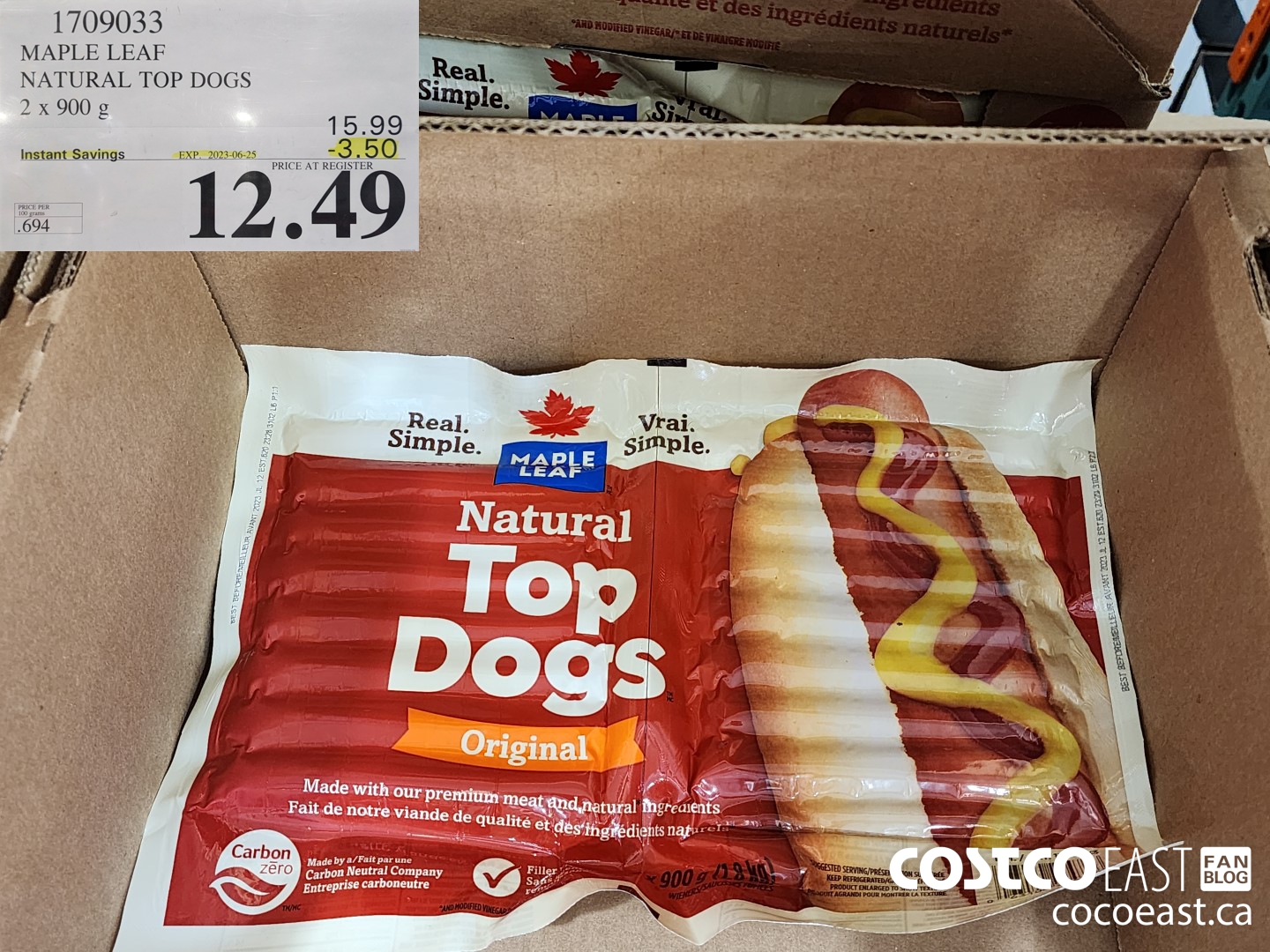 1709033 MAPLE LEAF NATURAL TOP DOGS 2 x 900 g ($3.50 INSTANT SAVINGS EXPIRES ON 2023-06-25) $12.49
