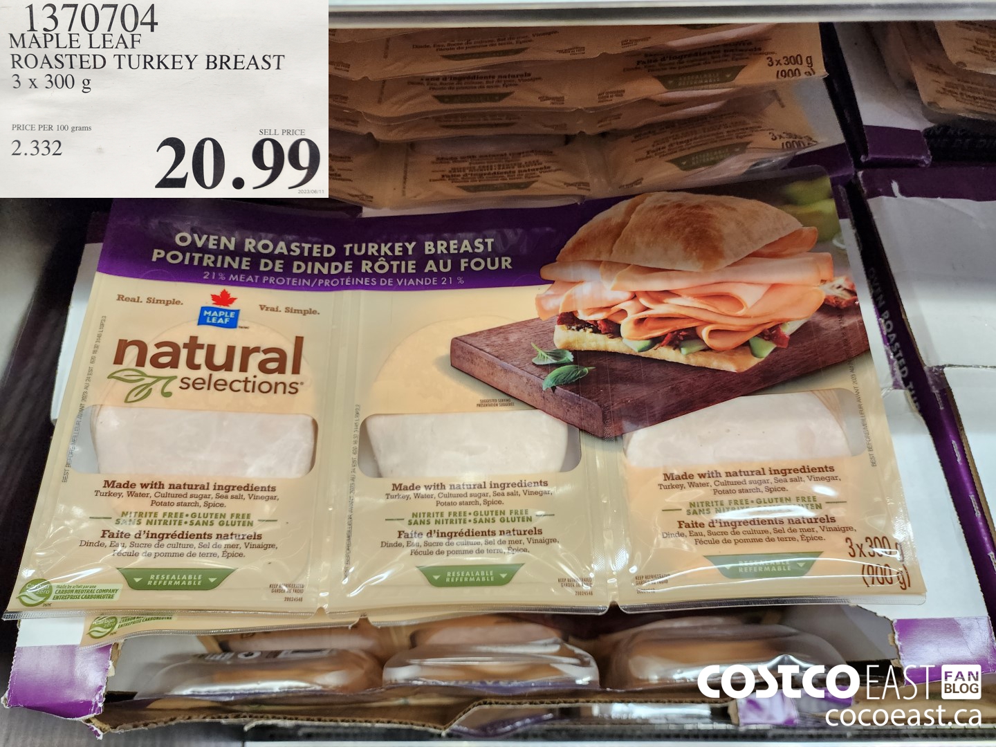 1370704 MAPLE LEAF SLICED TURKEY BREAST 3 x 300 G $20.99