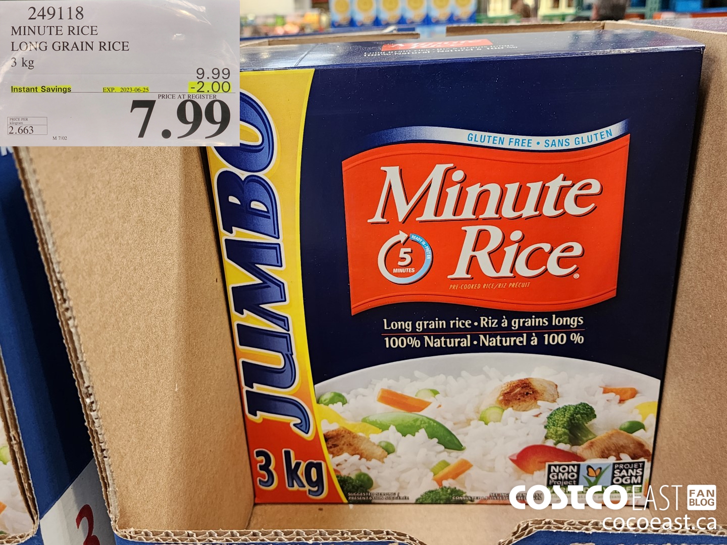 249118 MINUTE RICE LONG GRAIN RICE 3 KG ($2.00 INSTANT SAVINGS EXPIRES ON 2023-06-25) $7.99
