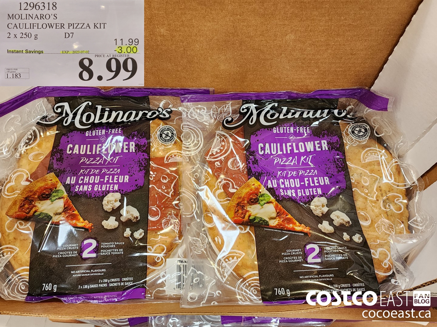 1296318 MOLINARO'S CAULIFLOWER PIZZA KIT 2 X 250 g ($3.00 INSTANT SAVINGS EXPIRES ON 2023-07-02) $8.99