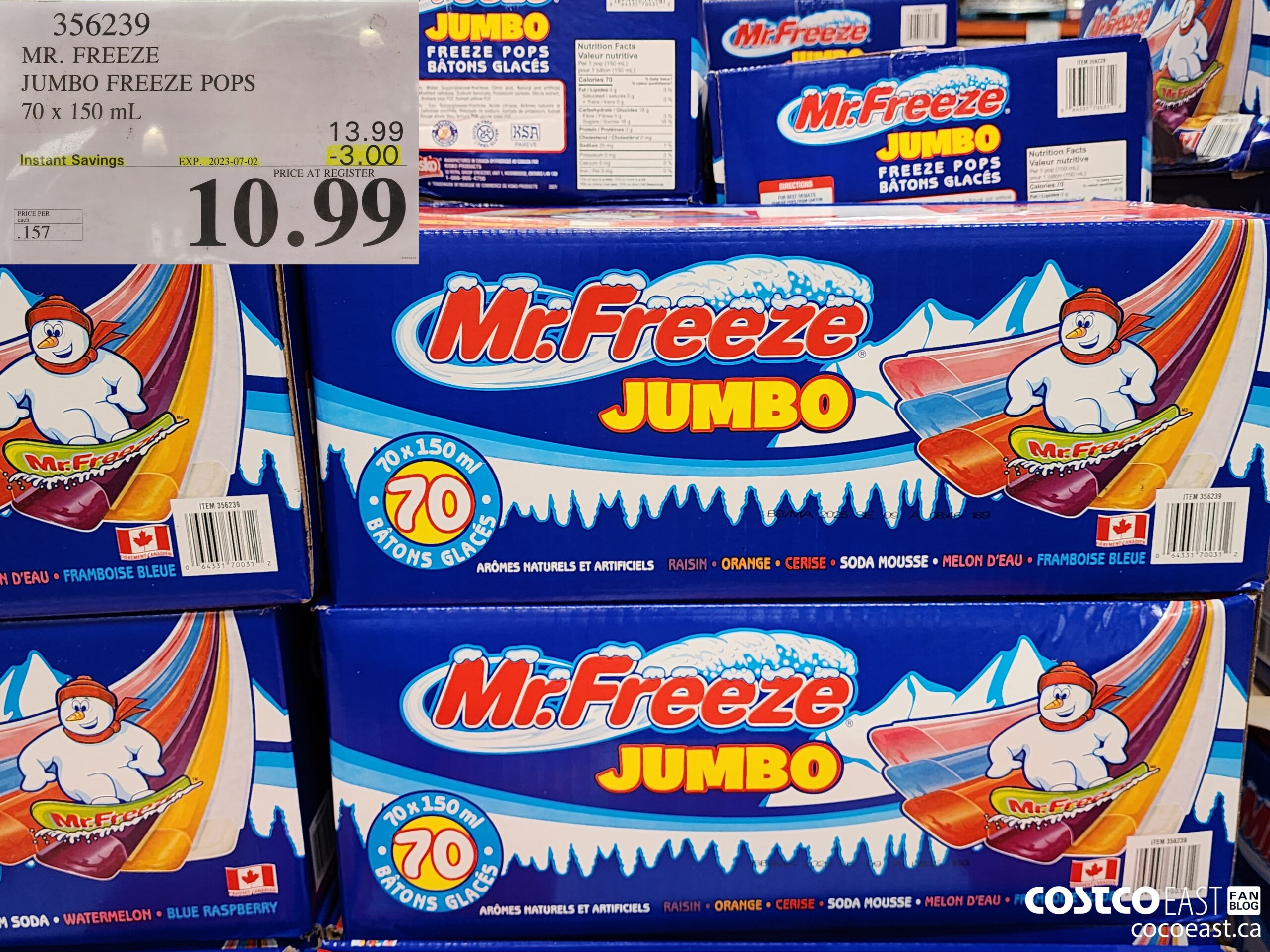 356239 MR. FREEZE JUMBO FREEZE POP 70 X 150 ML ($3.00 INSTANT SAVINGS EXPIRES ON 2023-07-02) $10.99