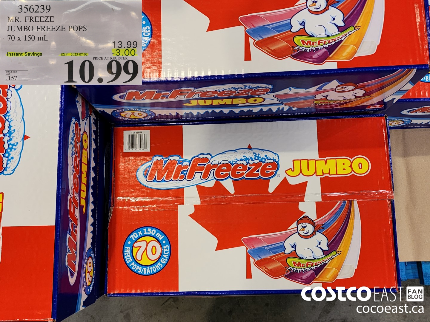 356239 MR. FREEZE JUMBO FREEZE POP 70 X 150 ML ($3.00 INSTANT SAVINGS EXPIRES ON 2023-07-02) $10.99