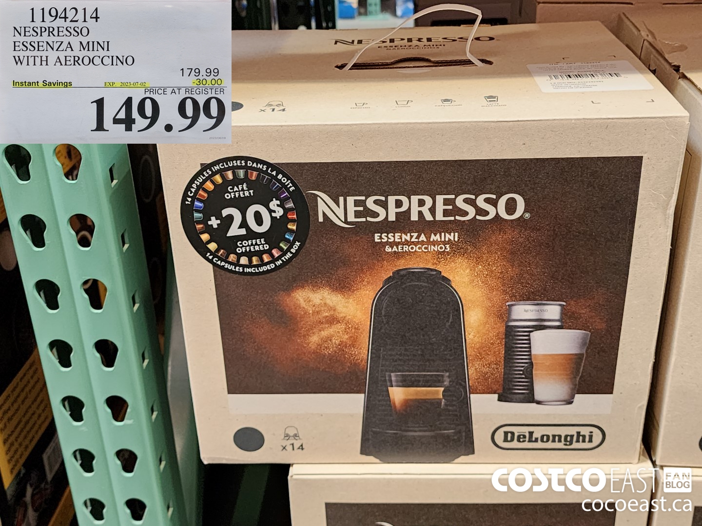 1194214 NESPRESSO ESSENZA MINI WITH AEROCCINO ($30.00 INSTANT SAVINGS EXPIRES ON 2023-07-02) $149.99