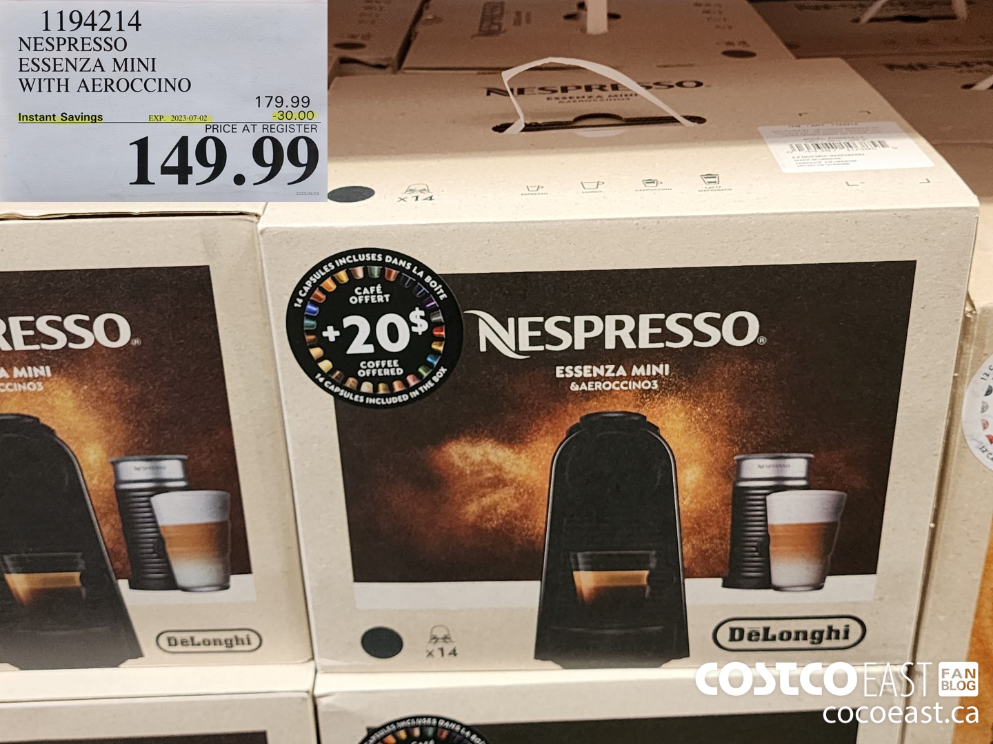 1194214 NESPRESSO ESSENZA MINI WITH AEROCCINO ($30.00 INSTANT SAVINGS EXPIRES ON 2023-07-02) $149.99