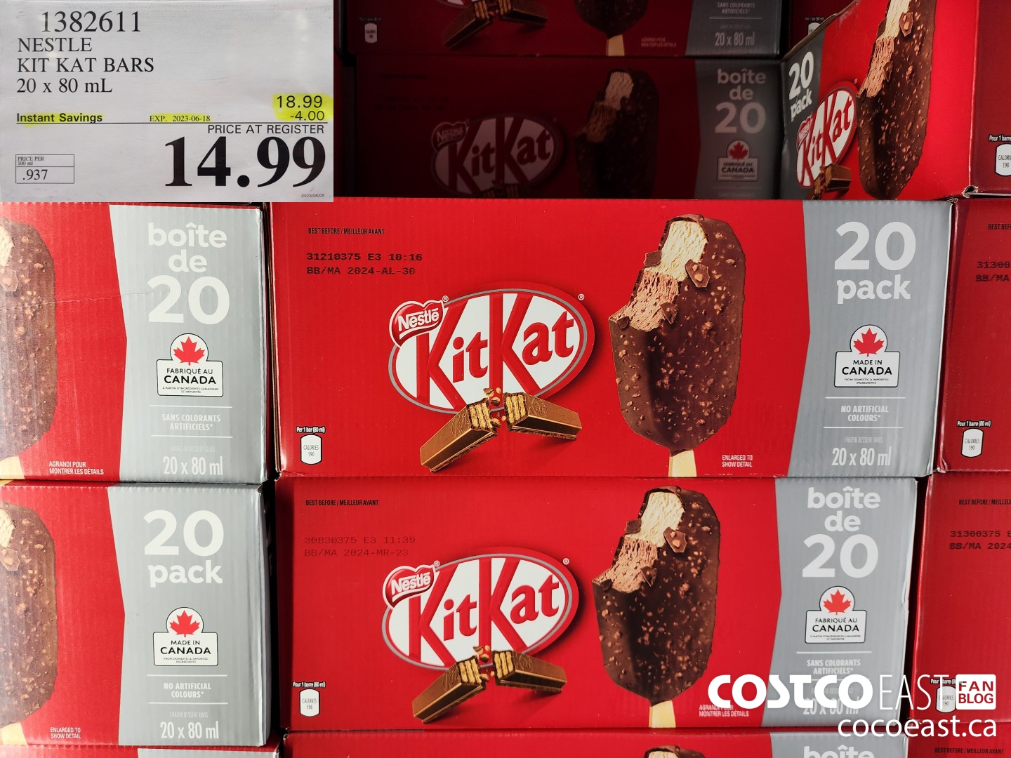 1382611 NESTLE KIT KAT BARS 20 x 80ml ($4.00 INSTANT SAVINGS EXPIRES ON 2023-06-18) $14.99