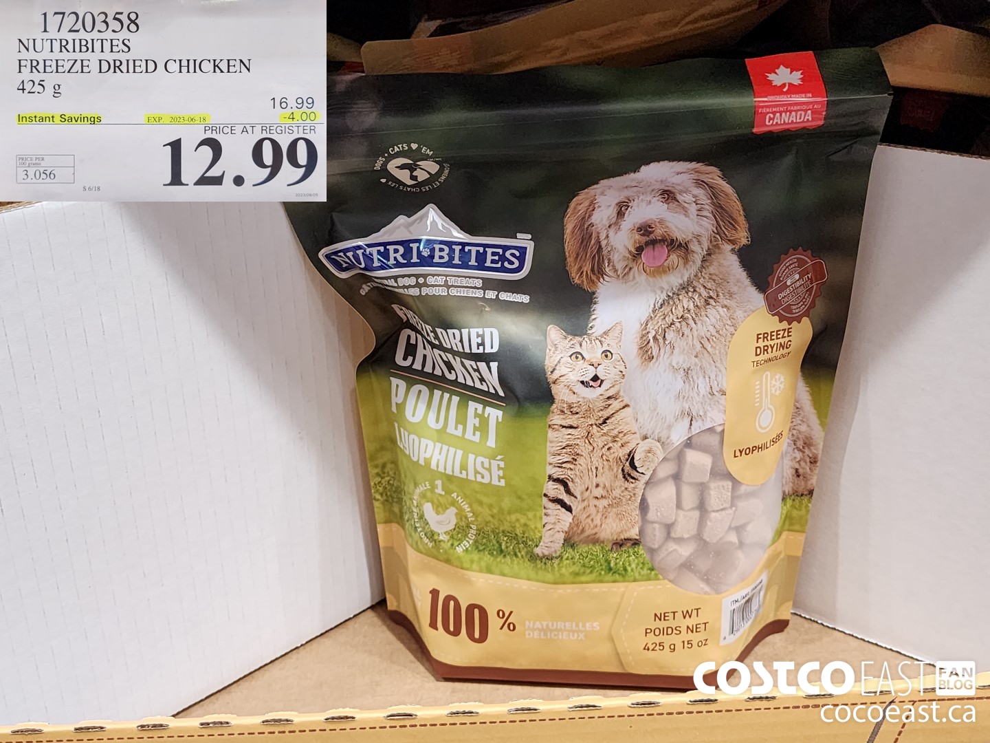 1720358 NUTRIBITES FREEZE DRIED CHICKEN 425 G ($4.00 INSTANT SAVINGS EXPIRES ON 2023-06-18) $12.99