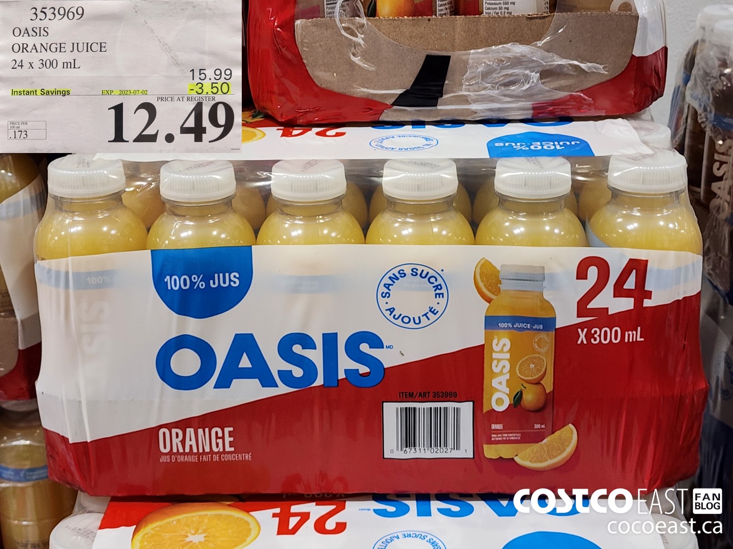 353969 OASIS ORANGE JUICE 24 X 300 ML ($3.50 INSTANT SAVINGS EXPIRES ON 2023-07-02) $12.49