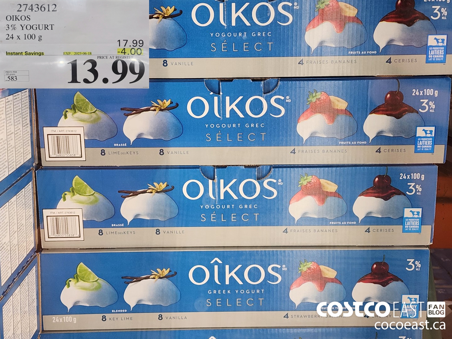 2743612 OIKOS 3% YOGURT 24 x 100g ($4.00 INSTANT SAVINGS EXPIRES ON 2023-06-18) $13.99
