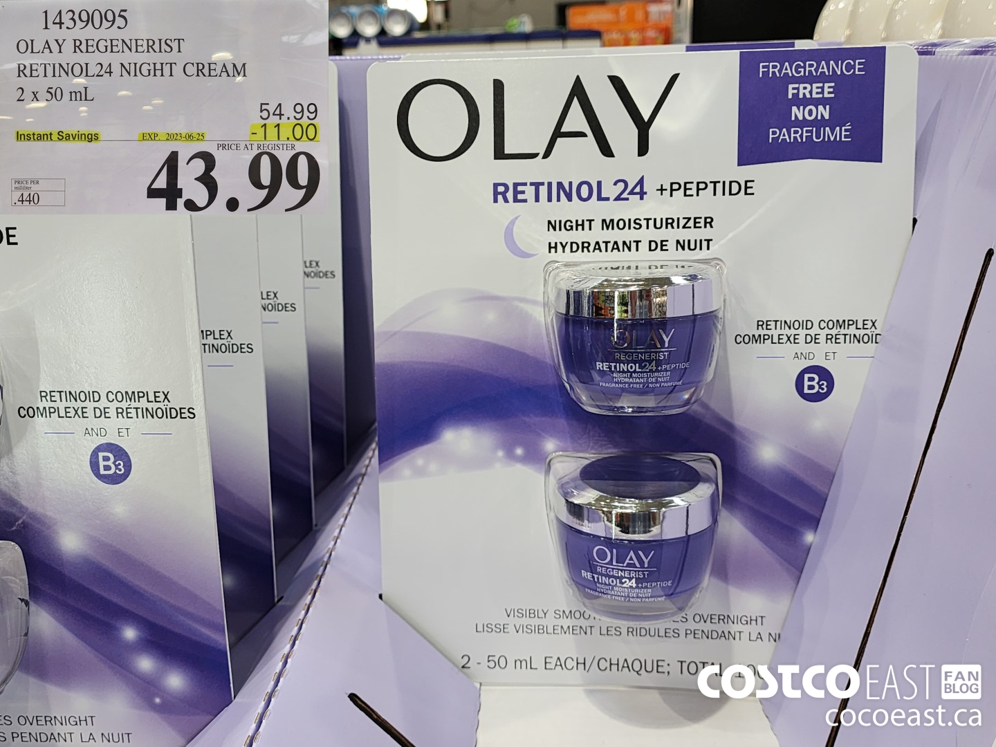 1439095 OLAY REGENERIST RETINOL24 NIGHT CREAM 2 X 50 ML ($11.00 INSTANT SAVINGS EXPIRES ON 2023-06-25) $43.99