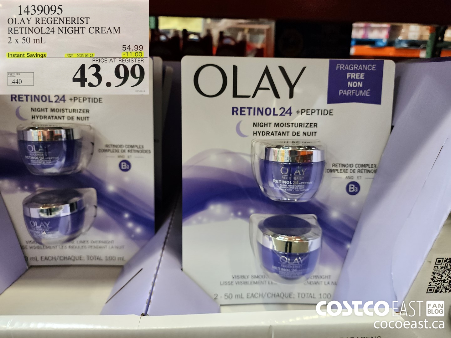1439095 OLAY REGENERIST RETINOL24 NIGHT CREAM 2 X 50 ML ($11.00 INSTANT SAVINGS EXPIRES ON 2023-06-25) $43.99