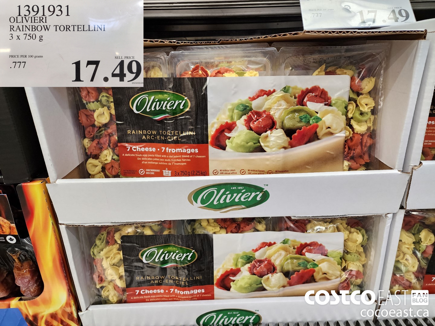 1391931 OLIVIERI 7 CHEESE TORTELLINI 3 x 750 g $17.49