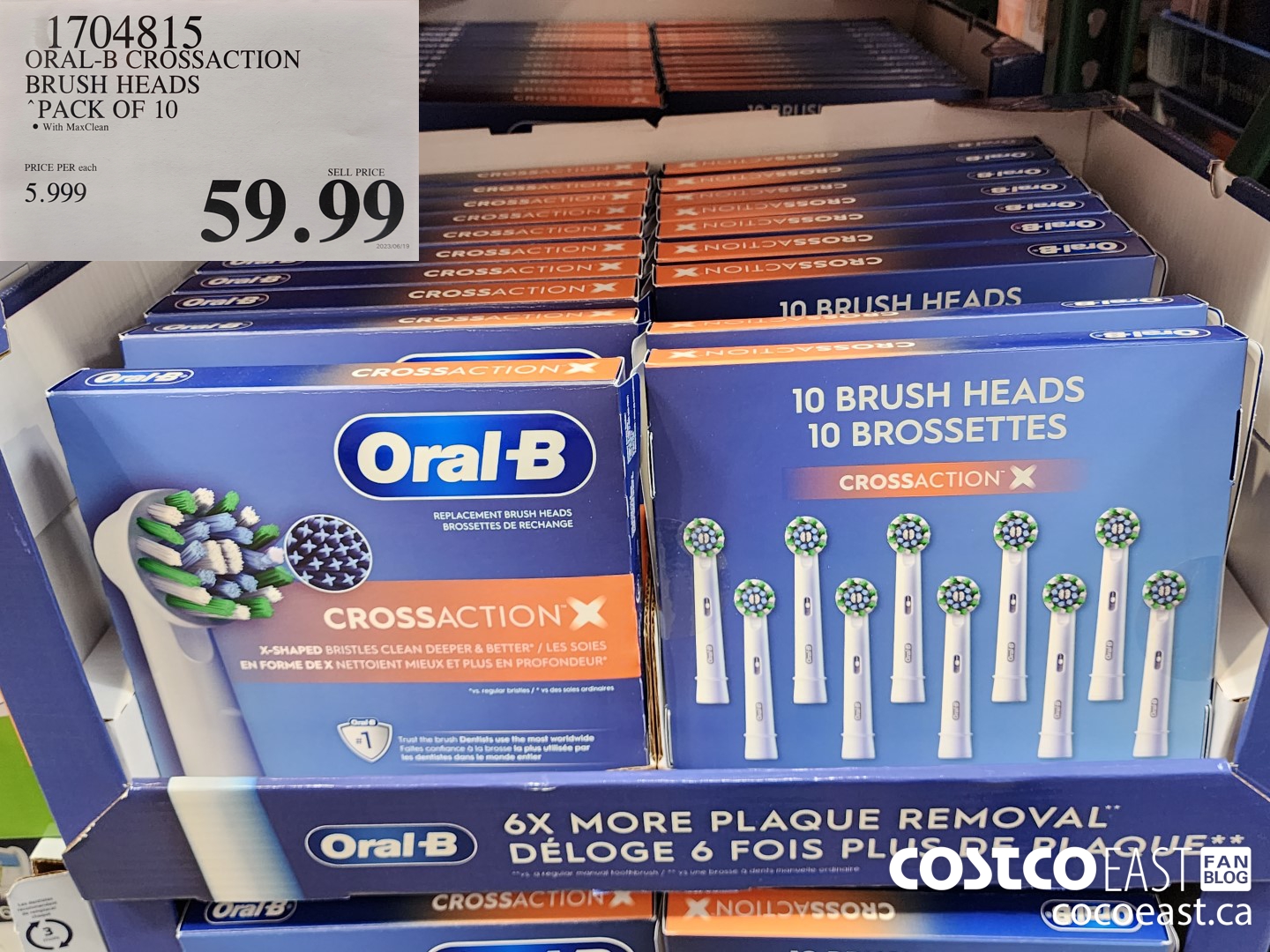 1704815 ORAL-B CROSSACTION BRUSH HEADS PACK OF 10 $59.99