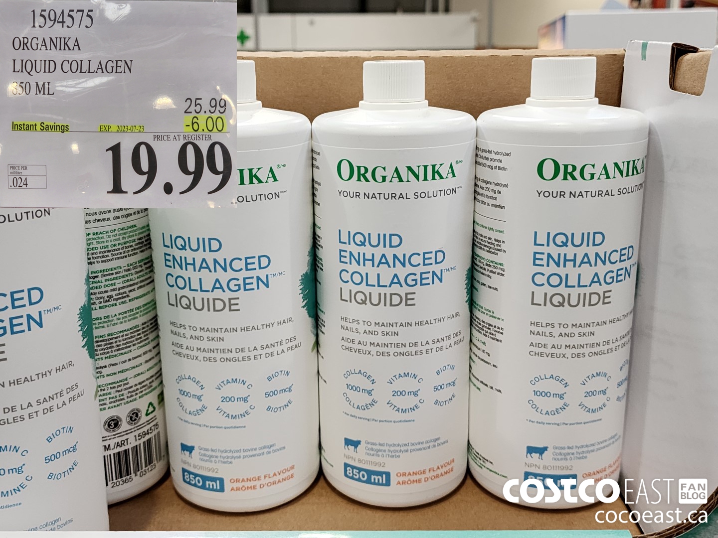 1594575 ORGANIKA LIQUID COLLAGEN 850 ML ($6.00 INSTANT SAVINGS EXPIRES ON 2023-07-23) $19.99