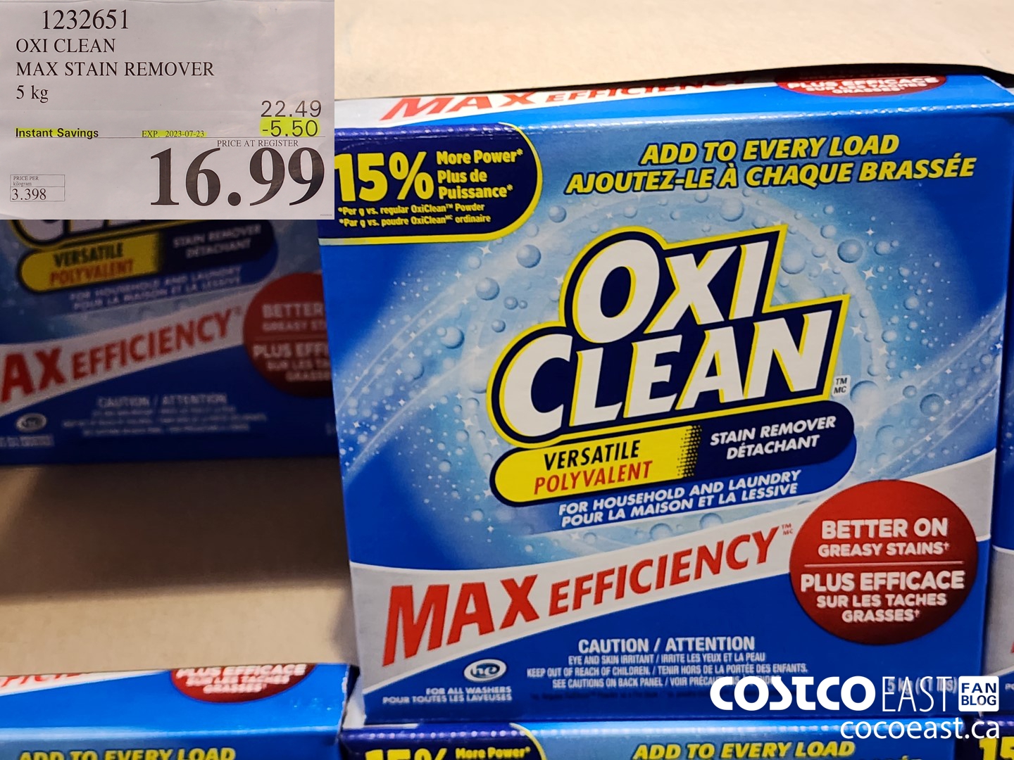 1232651 OXI CLEAN MAX STAIN REMOVER 5 KG ($5.50 INSTANT SAVINGS EXPIRES ON 2023-07-23) $16.99