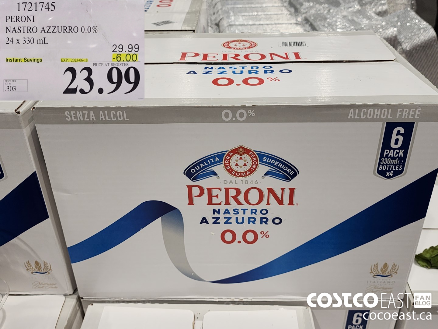 1721745 PERONI NASTRO AZZURRO 0.0% 24 X 330 ML ($6.00 INSTANT SAVINGS EXPIRES ON 2023-06-18) $23.99