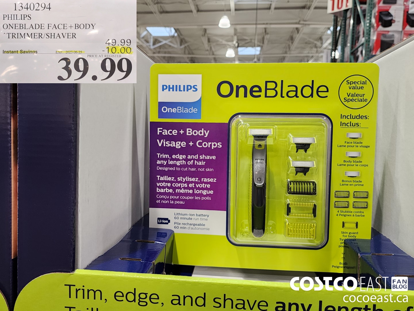 1340294 PHILIPS ONEBLADE FACE+BODY TRIMMER/SHAVER ($10.00 INSTANT SAVINGS EXPIRES ON 2023-06-25) $39.99