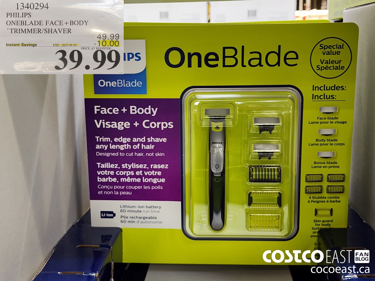 1340294 PHILIPS ONEBLADE FACE+BODY TRIMMER/SHAVER ($10.00 INSTANT SAVINGS EXPIRES ON 2023-06-25) $39.99
