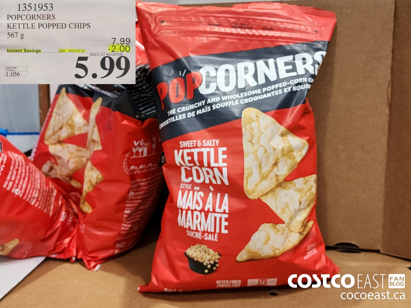 1351953 POPCORNERS KETTLE POPPED CHIPS 567 G ($2.00 INSTANT SAVINGS EXPIRES ON 2023-07-23) $5.99