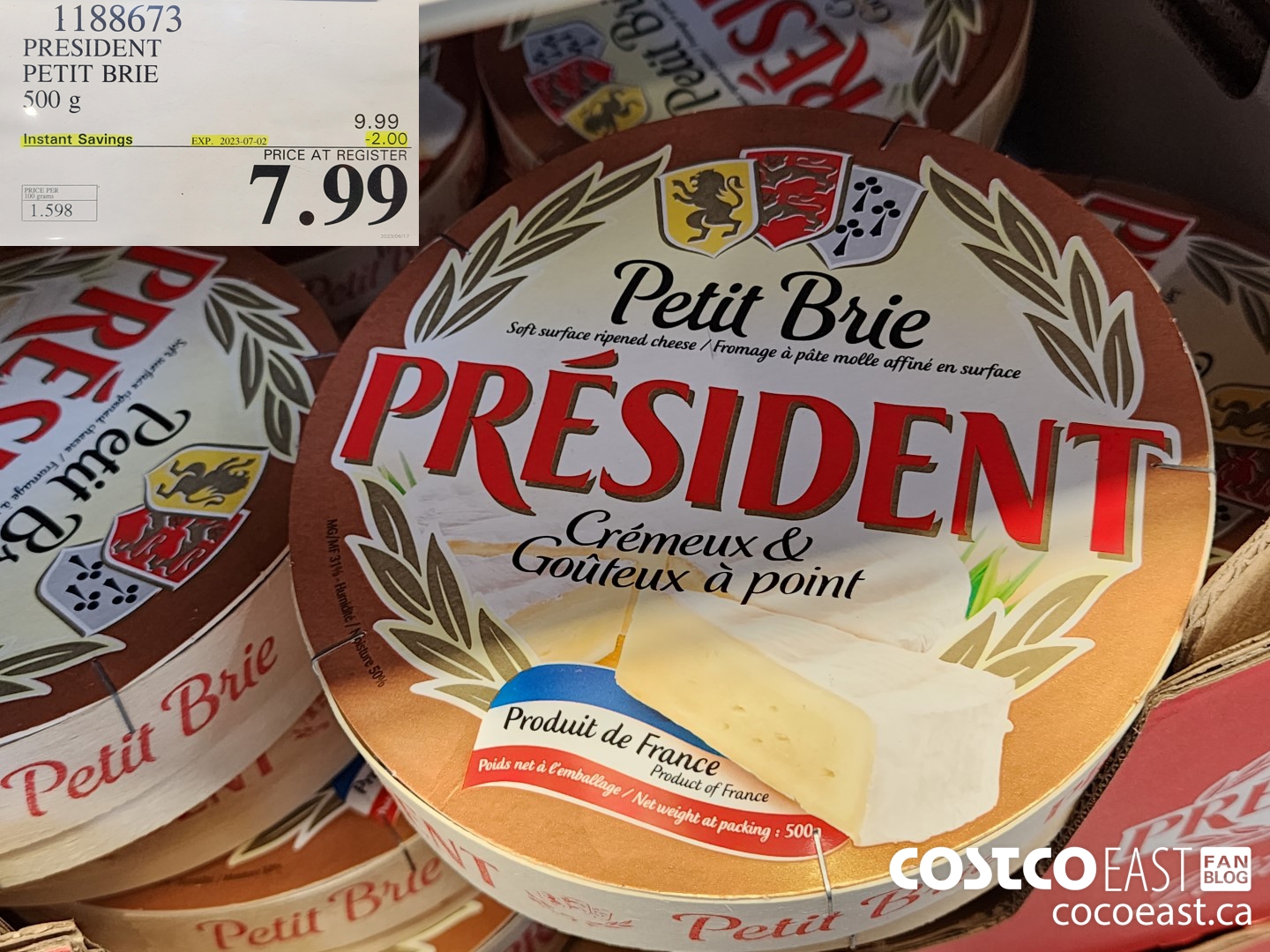 1188673 PRESIDENT PETIT BRIE 500 g ($2.00 INSTANT SAVINGS EXPIRES ON 2023-07-02) $7.99
