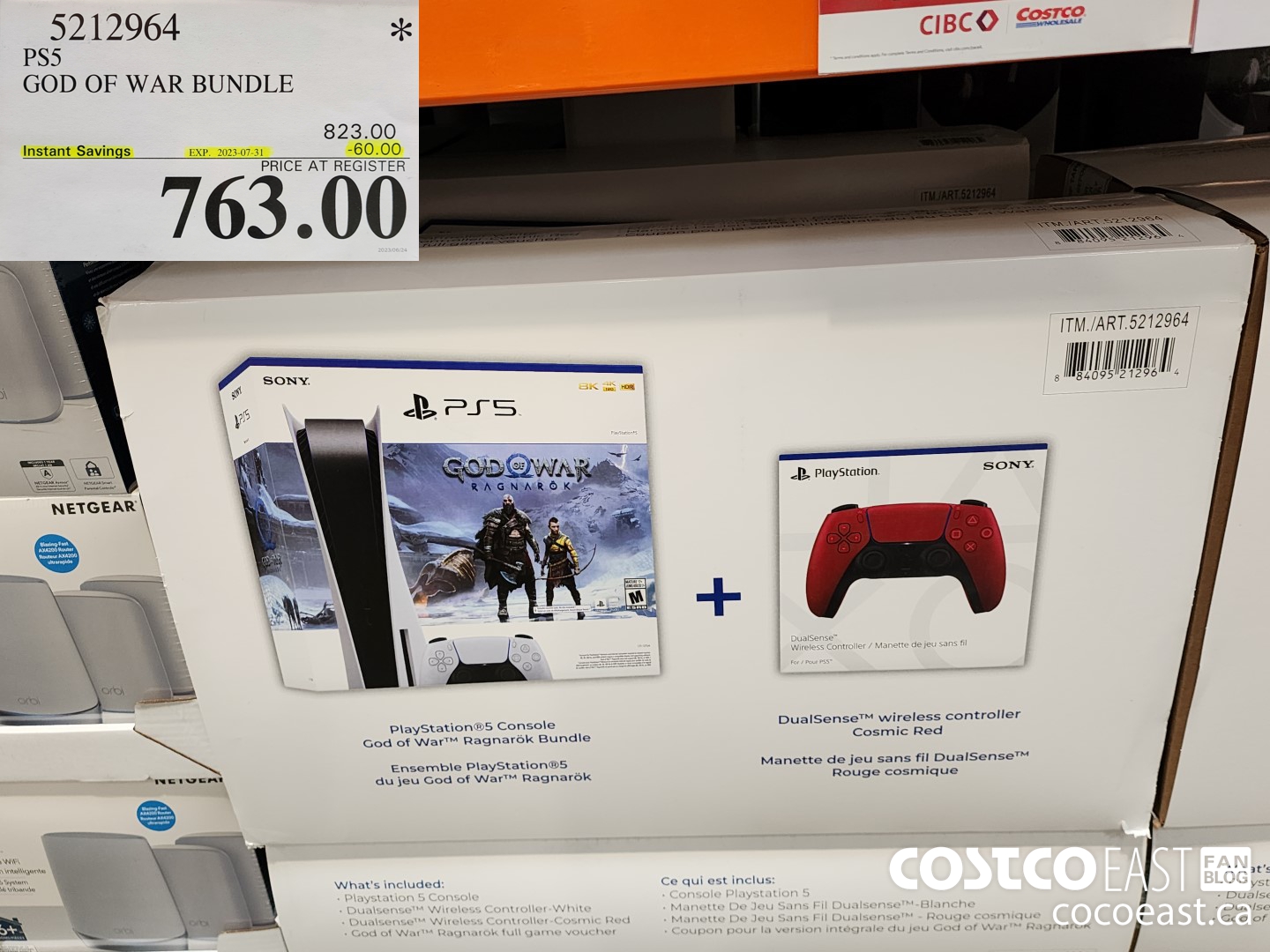5212964 PS5 GOD OF WAR BUNDLE LIMIT OF 3 PER MEMBER ($60.00 INSTANT SAVINGS EXPIRES ON 2023-07-31) $763.00