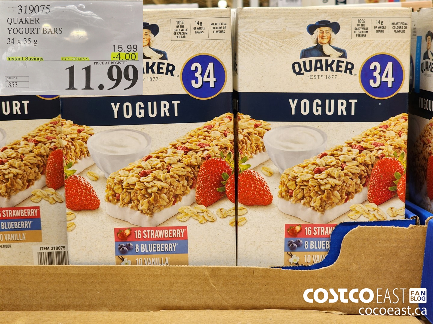 319075 QUAKER BARRES AU YOGOURT 34 x 35G ($4.00 INSTANT SAVINGS EXPIRES ON 2023-07-23) $11.99