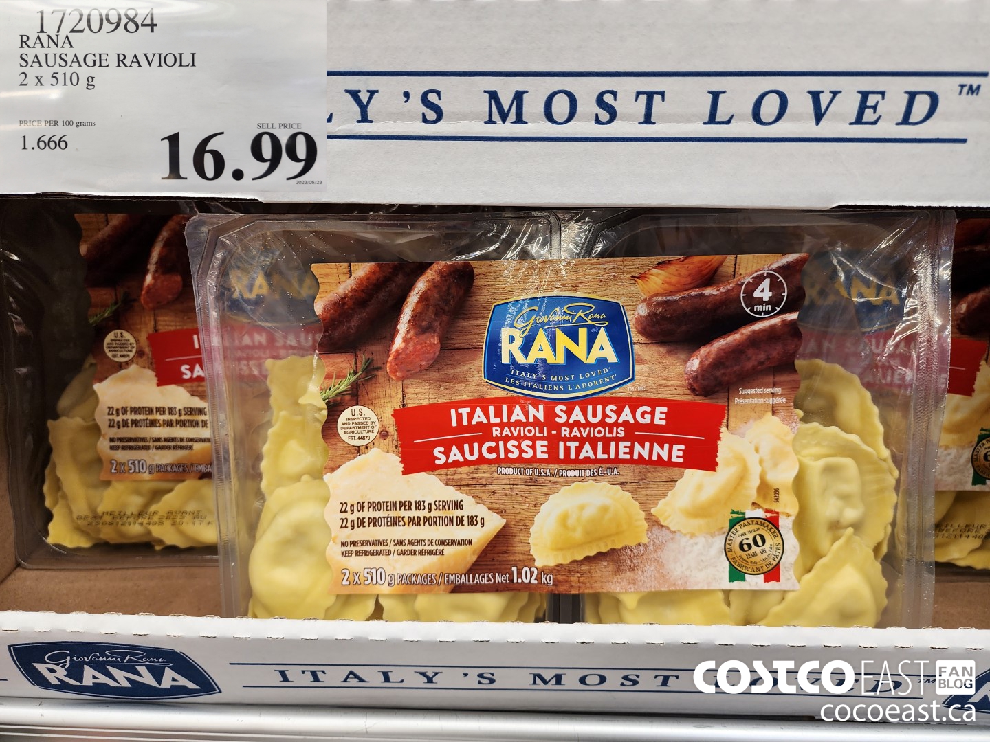 1720984 RANA SAUSAGE RAVIOLI 2 X 510 G $16.99