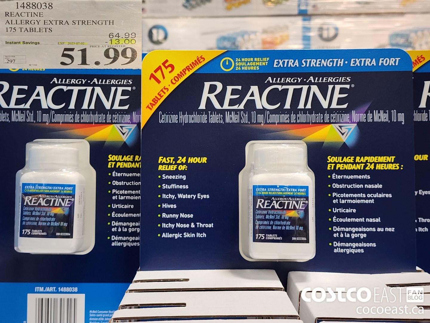 1488038 REACTINE ALLERGY EXTRA STRENGTH 175 TABLETS ($13.00 INSTANT SAVINGS EXPIRES ON 2023-07-02) $51.99