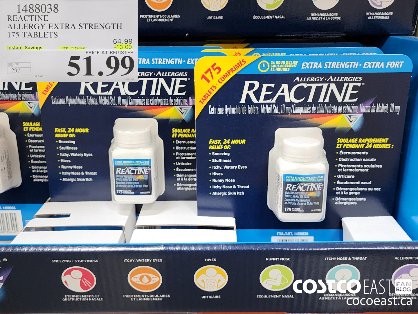 1488038 REACTINE ALLERGY EXTRA STRENGTH 175 TABLETS ($13.00 INSTANT SAVINGS EXPIRES ON 2023-07-02) $51.99
