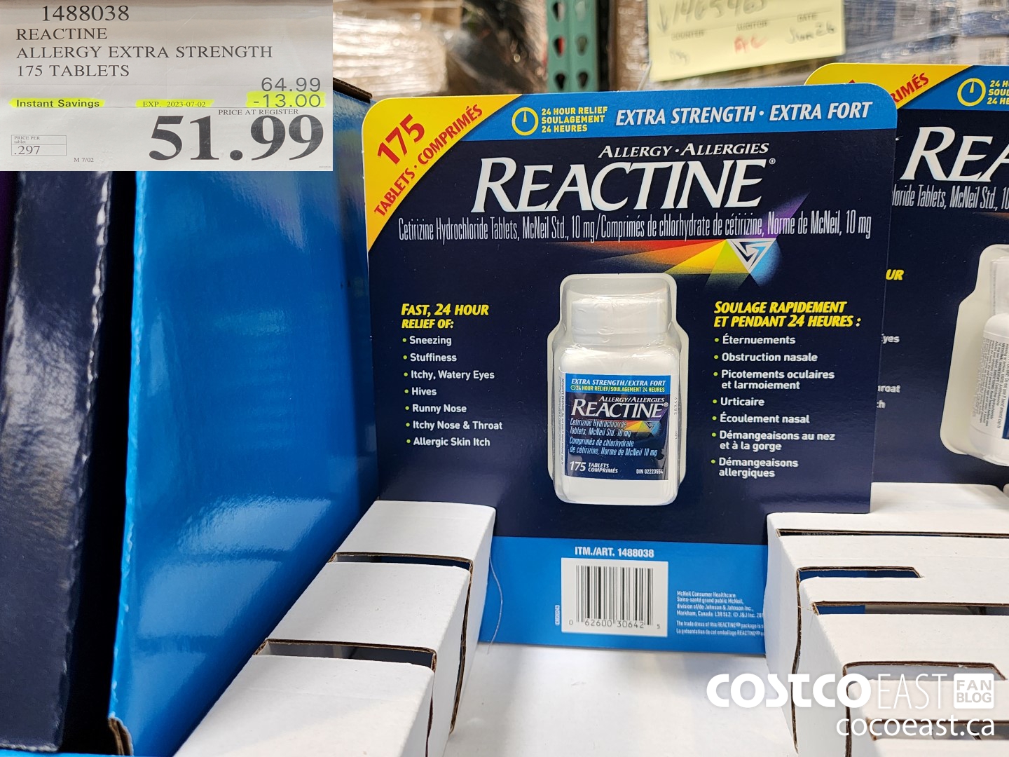 1488038 REACTINE ALLERGY EXTRA STRENGTH 175 TABLETS ($13.00 INSTANT SAVINGS EXPIRES ON 2023-07-02) $51.99