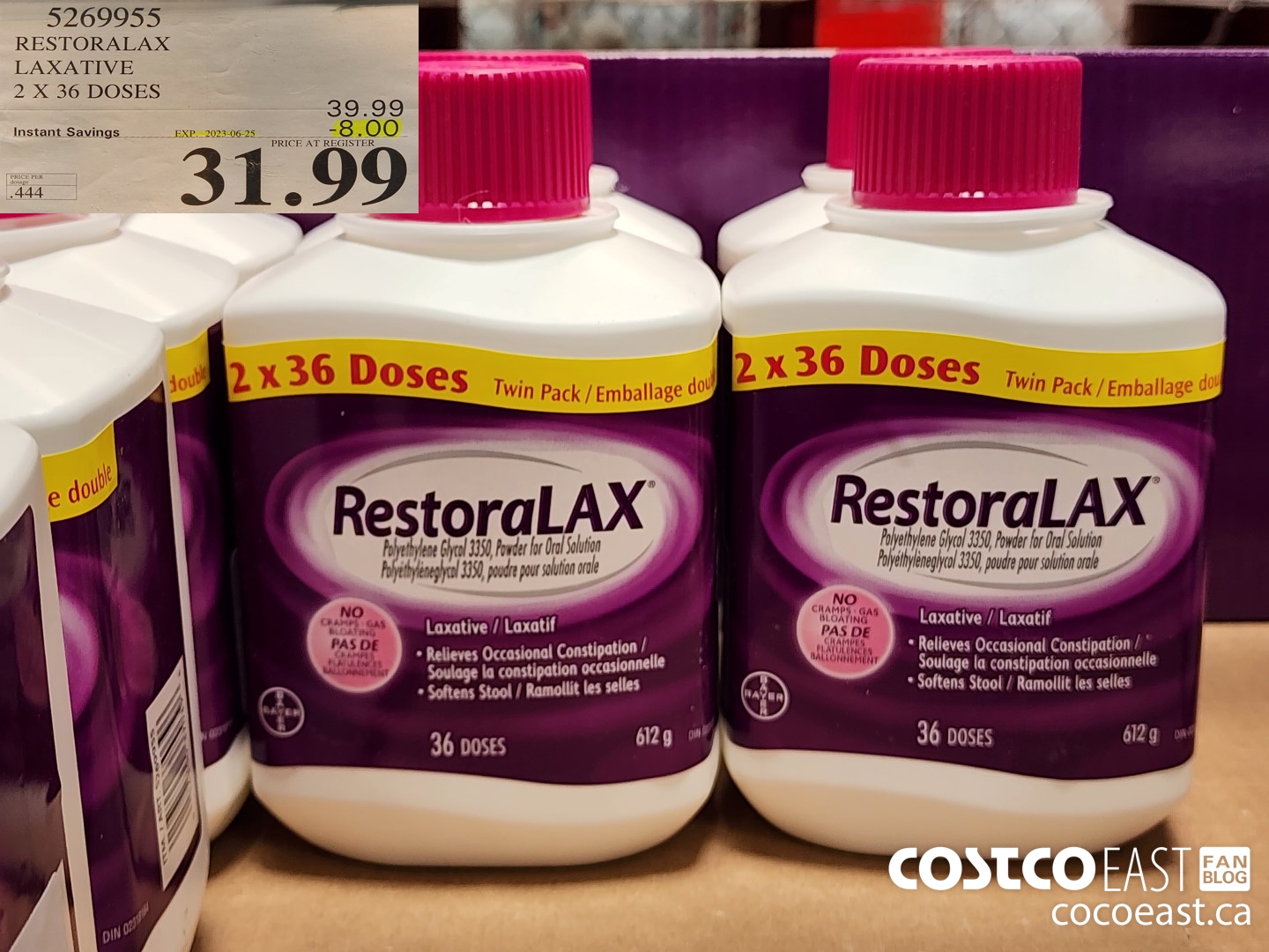 5269955 RESTORALAX LAXATIVE 2 X 36 DOSES ($8.00 INSTANT SAVINGS EXPIRES ON 2023-06-25) $31.99