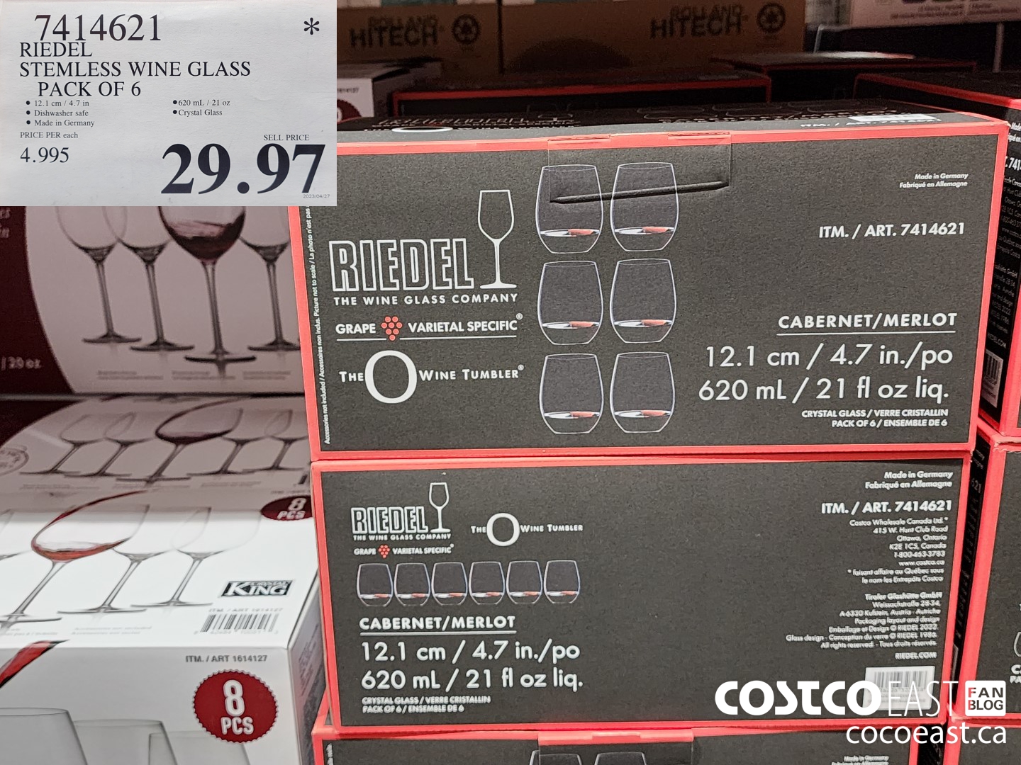 7414621 RIEDEL STEMLESS WINE GLASS PACK OF 6 $29.97