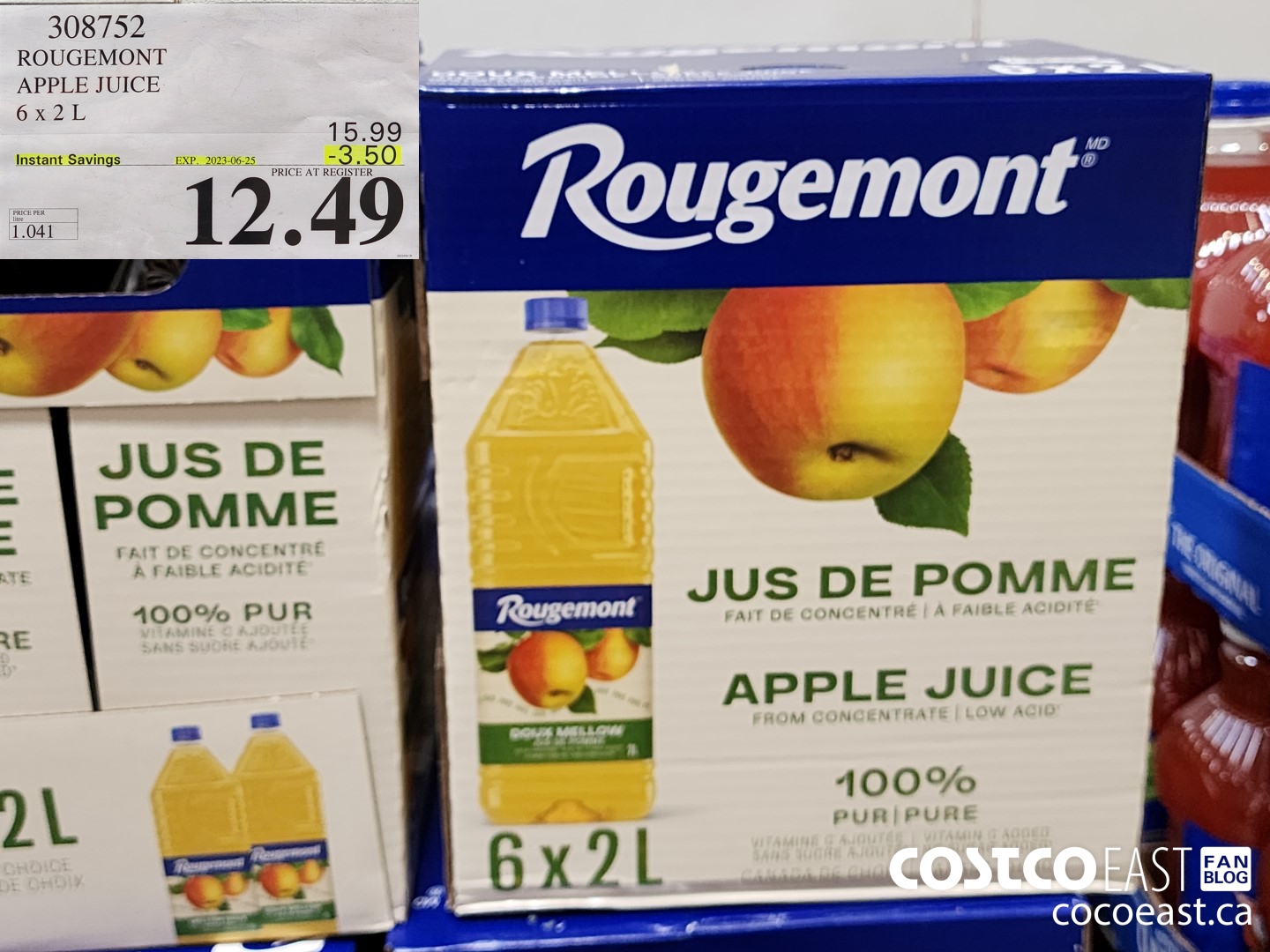 308752 ROUGEMONT APPLE JUICE 6 X 2 L ($3.50 INSTANT SAVINGS EXPIRES ON 2023-06-25) $12.49